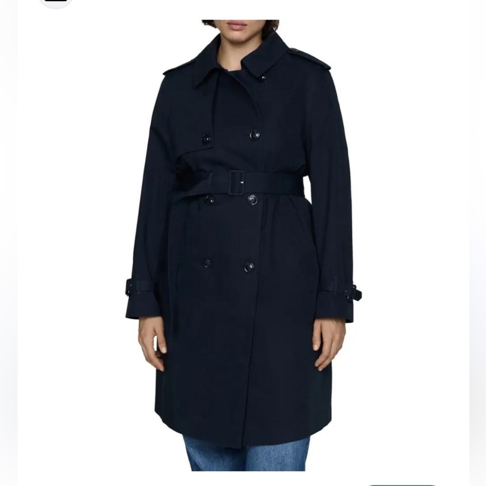 Mango MNG navy blue double-breasted water-repellent trench coat with a belt 2XL - Picture 2 of 12